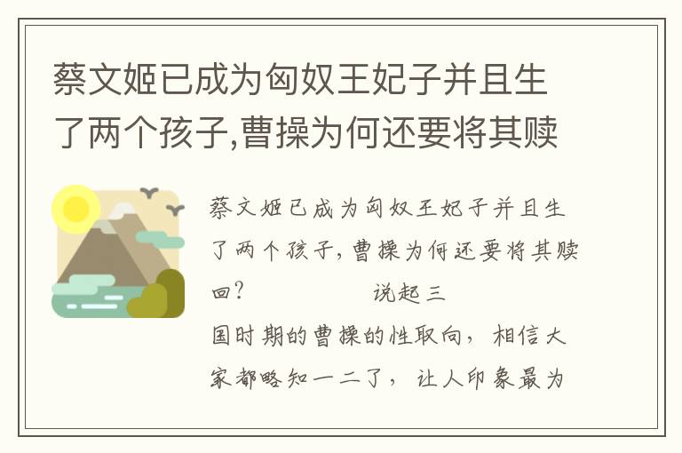 蔡文姬已成為匈奴王妃子并且生了兩個孩子,曹操為何還要將其贖回?