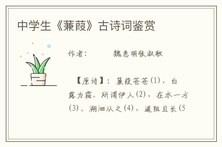 中學生《蒹葭》古詩詞鑒賞