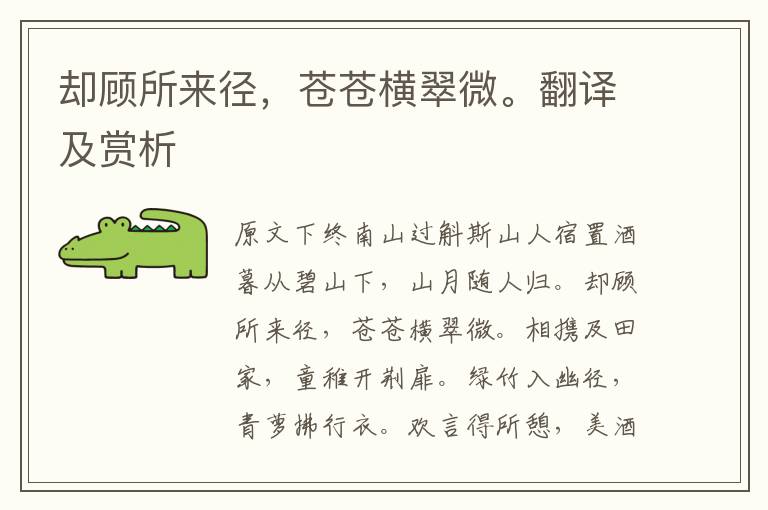 卻顧所來徑,蒼蒼橫翠微。翻譯及賞析