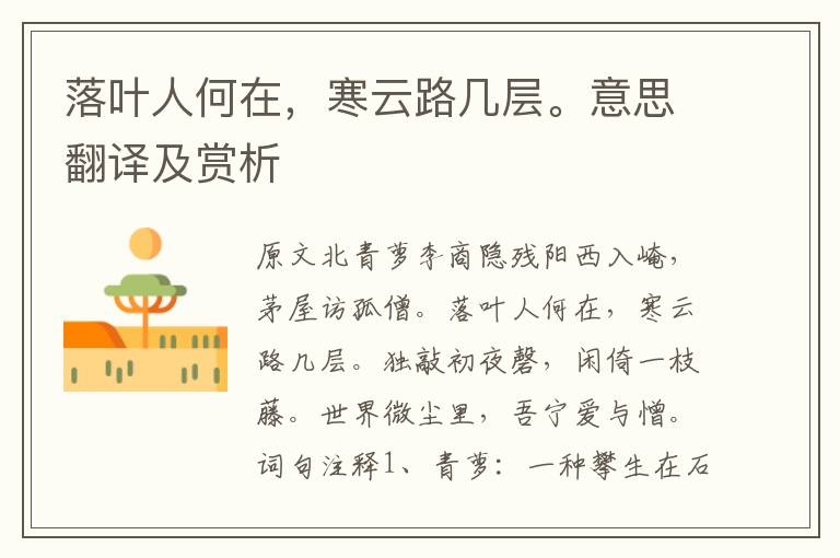 落葉人何在,寒云路幾層。意思翻譯及賞析
