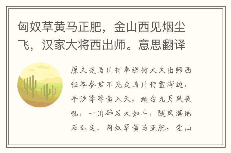 匈奴草黃馬正肥，金山西見煙塵飛，漢家大將西出師。意思翻譯及賞析