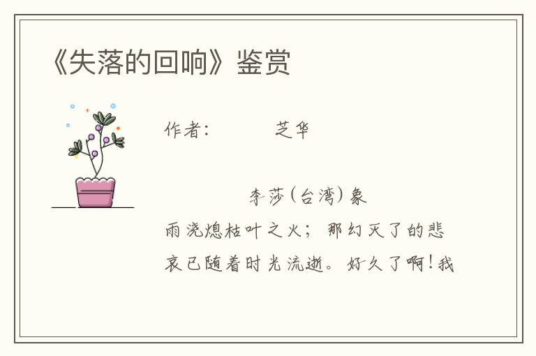 《失落的回響》鑒賞