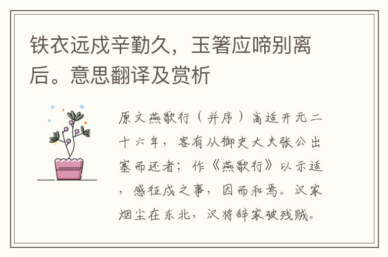 鐵衣遠(yuǎn)戍辛勤久,玉箸應(yīng)啼別離后。意思翻譯及賞析