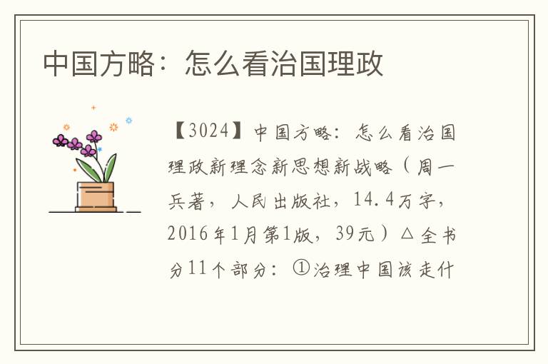 中國方略：怎么看治國理政