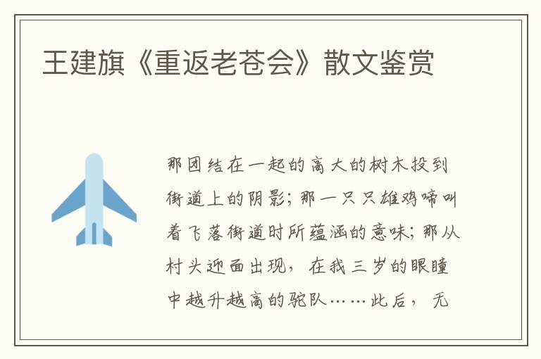 王建旗《重返老蒼會》散文鑒賞