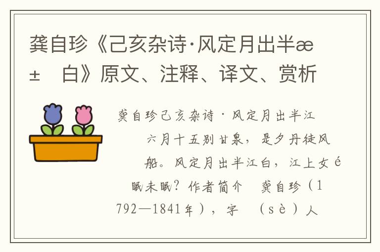 龔自珍《己亥雜詩·風定月出半江白》原文、注釋、譯文、賞析