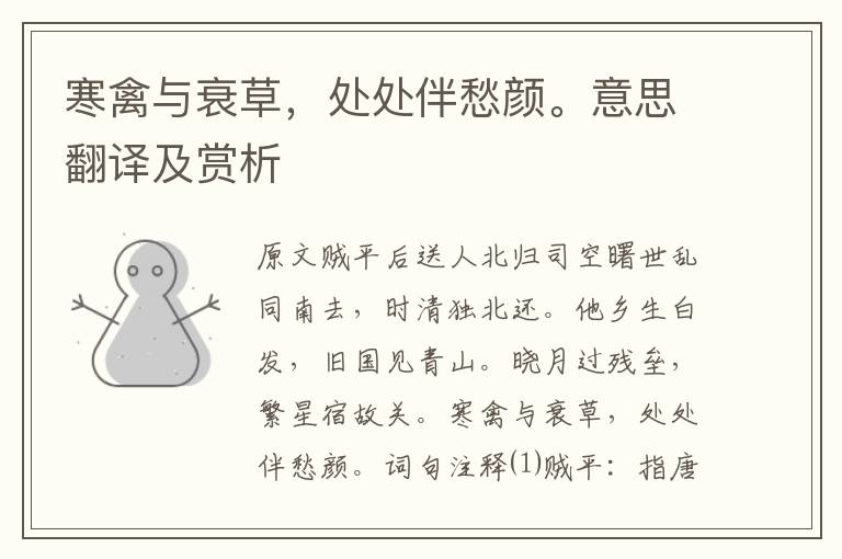 寒禽與衰草，處處伴愁顏。意思翻譯及賞析