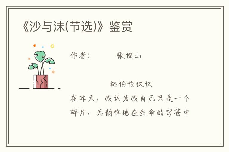 《沙與沫(節選)》鑒賞