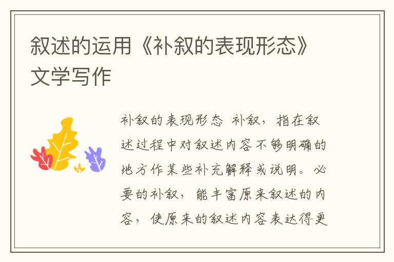 敘述的運(yùn)用《補(bǔ)敘的表現(xiàn)形態(tài)》文學(xué)寫作