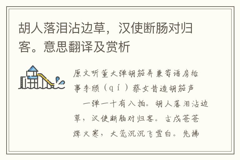 胡人落淚沾邊草,漢使斷腸對歸客。意思翻譯及賞析