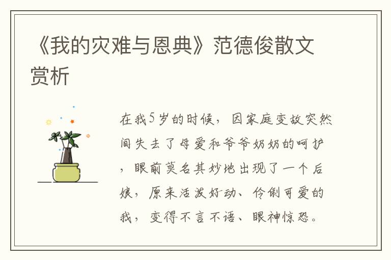 《我的災難與恩典》范德俊散文賞析