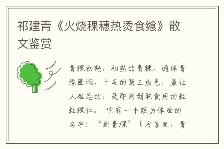 祁建青《火燒稞穗熱燙食饗》散文鑒賞