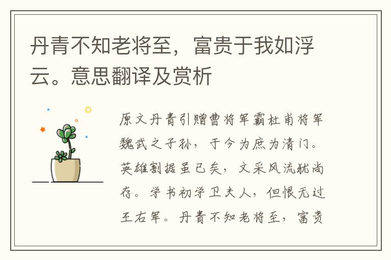 丹青不知老將至,富貴于我如浮云。意思翻譯及賞析