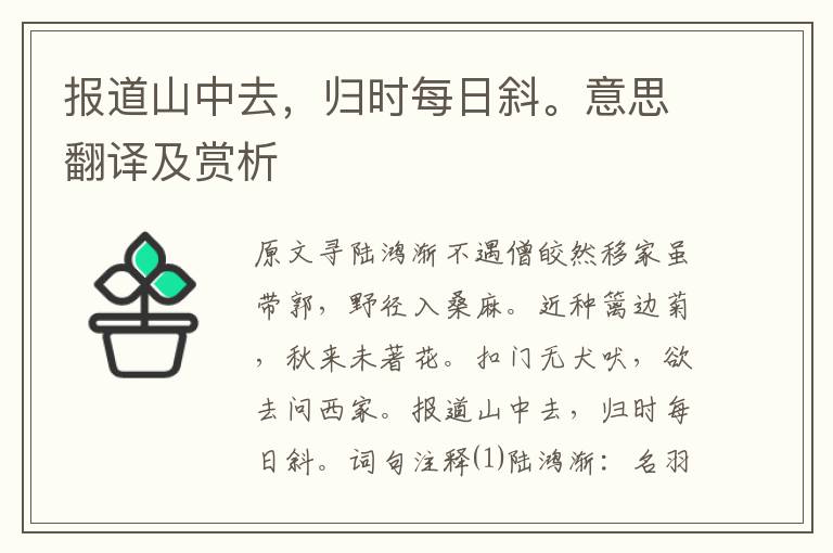 報道山中去,歸時每日斜。意思翻譯及賞析