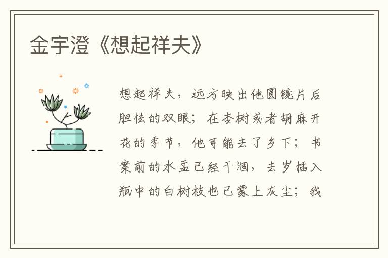 金宇澄《想起祥夫》