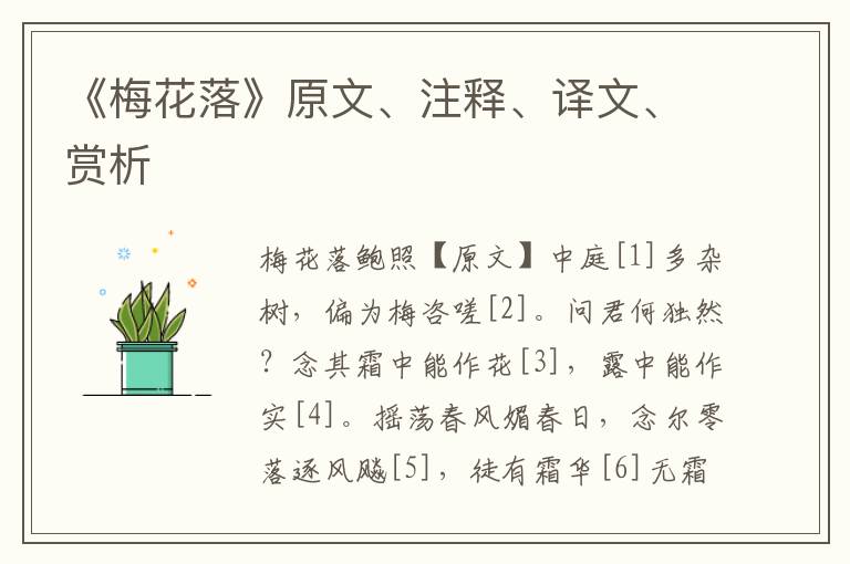 《梅花落》原文、注釋、譯文、賞析