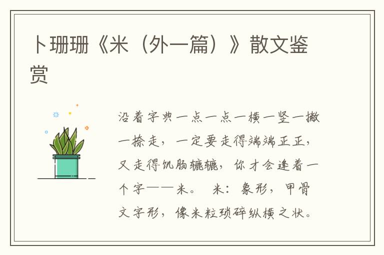 卜珊珊《米(外一篇)》散文鑒賞