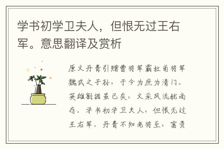 學(xué)書初學(xué)衛(wèi)夫人，但恨無過王右軍。意思翻譯及賞析
