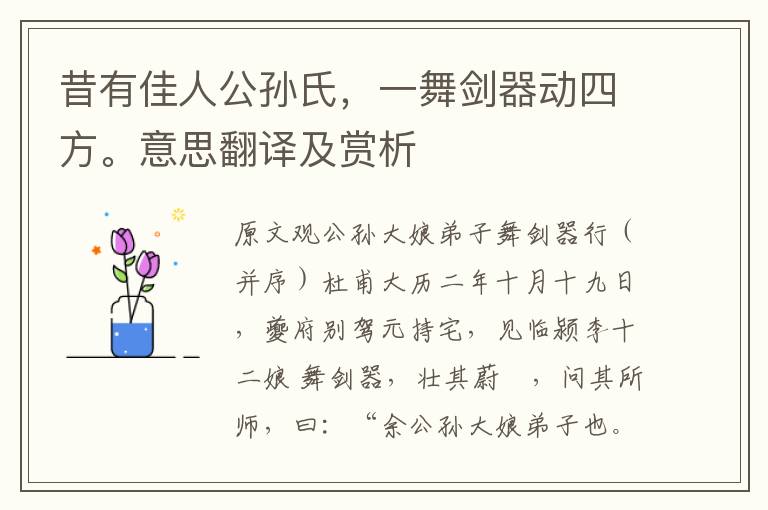 昔有佳人公孫氏，一舞劍器動四方。意思翻譯及賞析