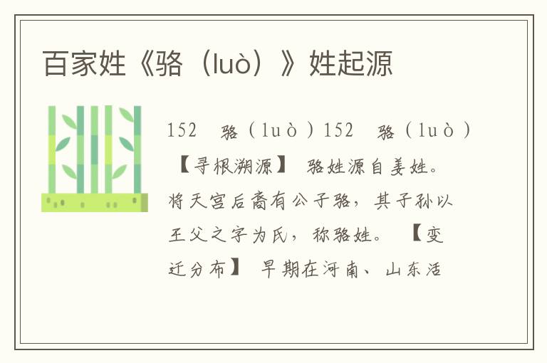 百家姓《駱(luò)》姓起源